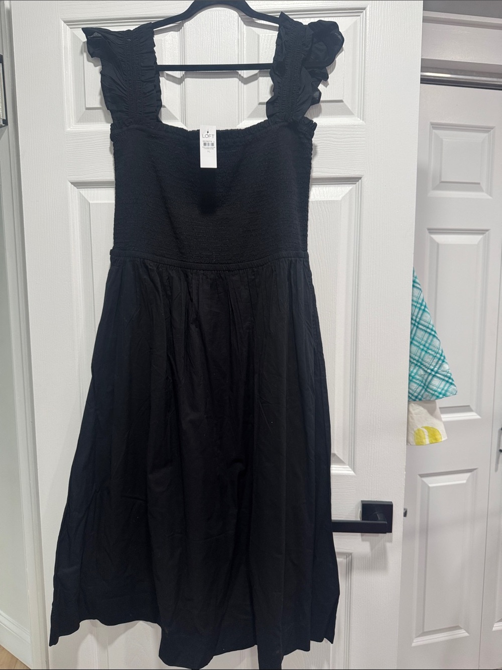 LOFT Black Ruffle Strap Smocked Sundress